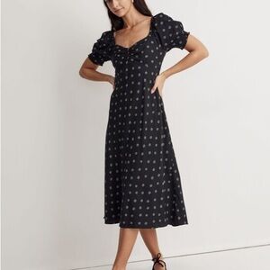 Madewell Sweetheart Cottage Puff-Sleeve Midi Dress in Stardot Size 6 MSRP 128